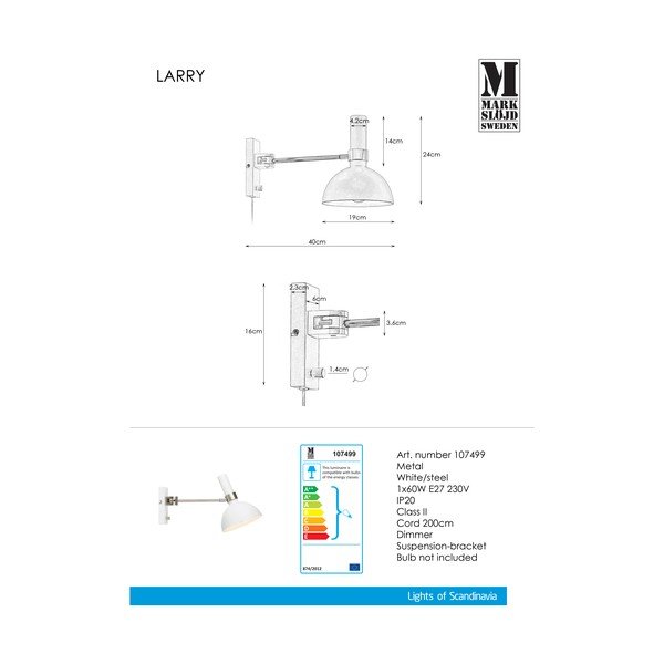 Bílá nástěnná lampa Markslöjd Larry-image-3