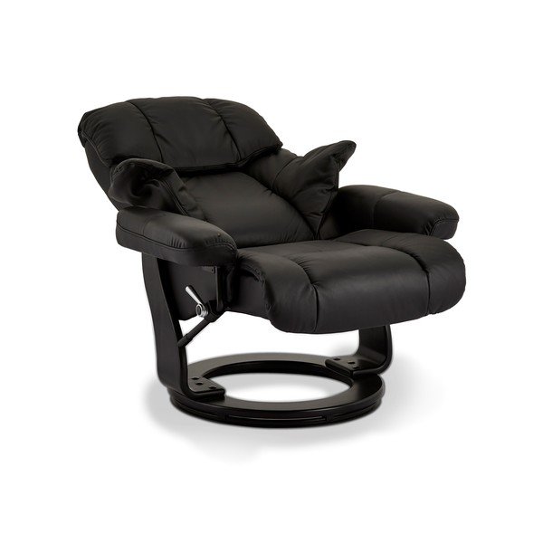 Černé polohovací kožené křeslo s podnožkou Furnhouse Crown-image-2