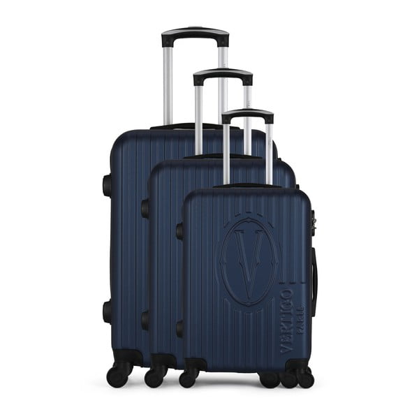 Sada 3 tmavě modrých cestovních kufrů na kolečkách VERTIGO Cadenas Integre Roues