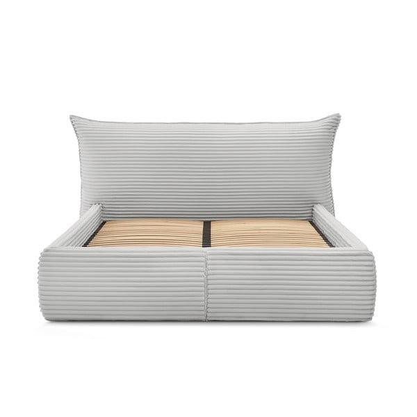 Světle šedá čalouněná dvoulůžková postel s úložným prostorem a roštem 180x200 cm Jade – Bobochic Paris-image-4