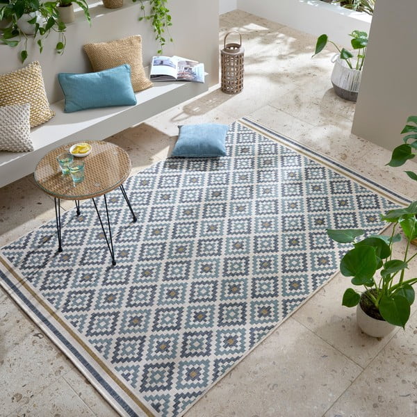 Žluto-modrý vnitřní a venkovní koberec 160x230 cm Zia Trellis – Flair Rugs-image-1
