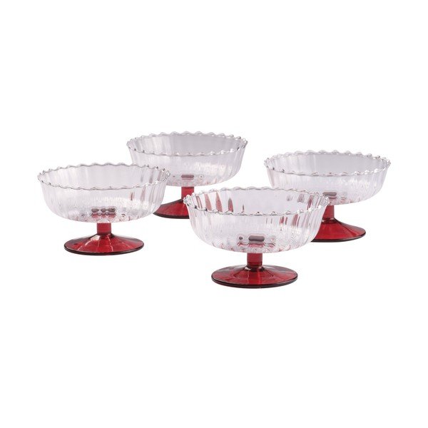 Červené skleněné misky v sadě 4 ks na zmrzlinu 230 ml Flora – Jotex