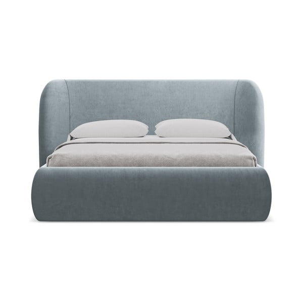 Světle modrá čalouněná dvoulůžková postel s úložným prostorem s roštem 160x200 cm Hauke – Makamii-image-4