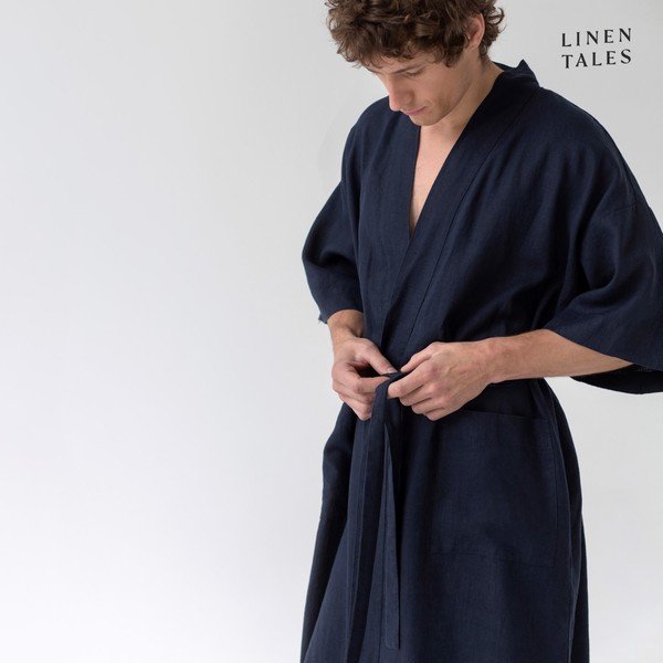 Tmavě modrý lněný župan velikost S/M Summer – Linen Tales-image-1