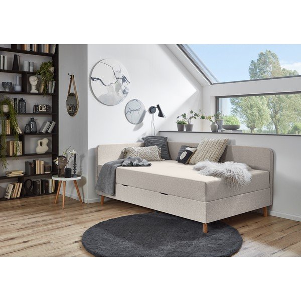 Béžová čalouněná jednolůžková postel s úložným prostorem 90x200 cm Cabana – Meise Möbel-image-1