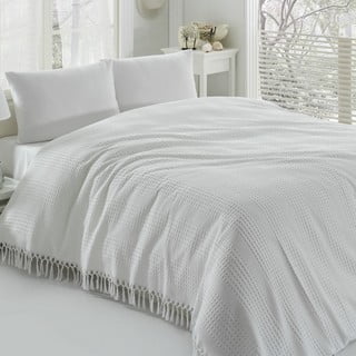 Bílý bavlněný lehký přehoz přes postel na dvoulůžko Pique, 220 x 240 cm