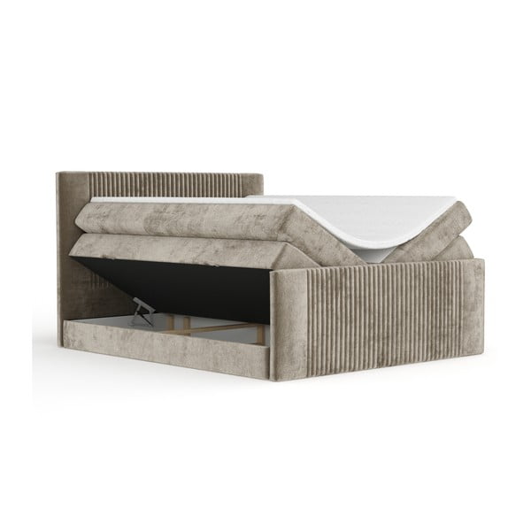 Světle hnědá boxspring postel s úložným prostorem 200x200 cm Bergamo – Maison de Rêve-image-2