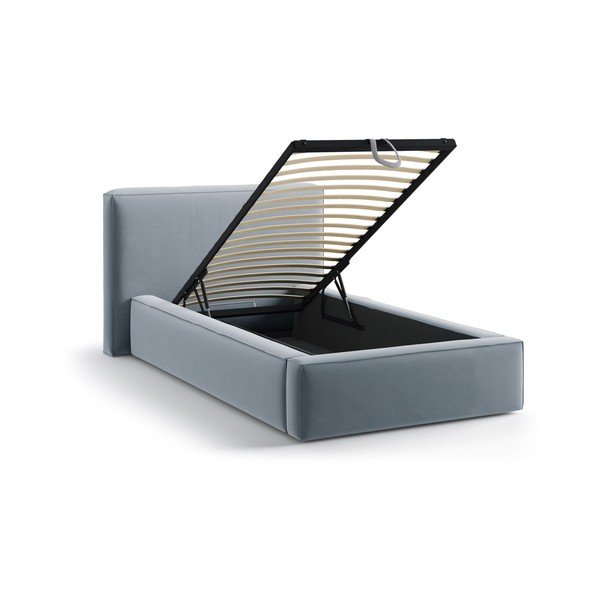 Světle modrá čalouněná jednolůžková postel s úložným prostorem s roštem 90x200 cm Jodie – Micadoni -image-1