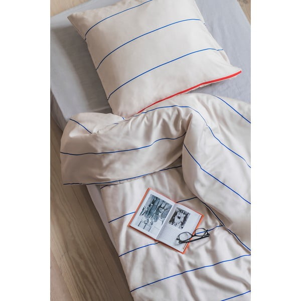 Modro-béžové povlečení na jednolůžko z bavlněného saténu 140x200 cm Align – Mette Ditmer Denmark-image-2