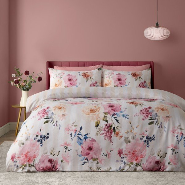 Krémové povlečení na jednolůžko 135x200 cm Floral Stripe – Catherine Lansfield-image-3