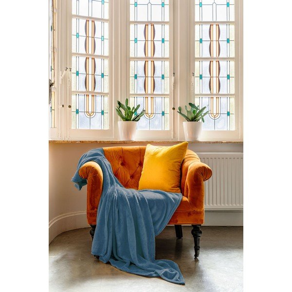 Modrý přehoz z mikroplyše na dvoulůžko 180x220 cm Cosy – Tiseco Home Studio-image-1