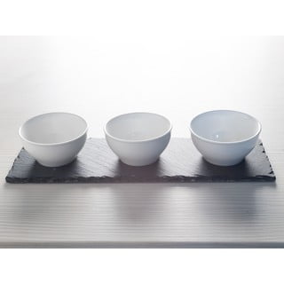 Sada 3 bílých porcelánových misek na omáčky s podstavcem Mikasa