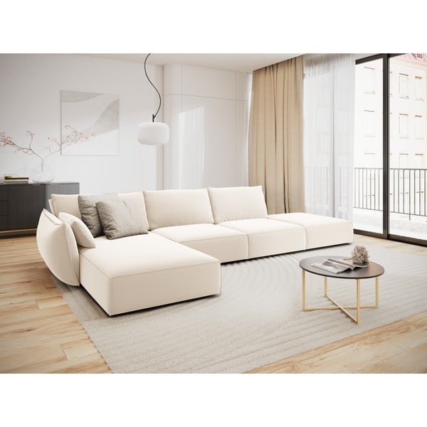 Béžová sametová rohová pohovka (levý roh/s lenoškou) Vanda – Mazzini Sofas-image-1