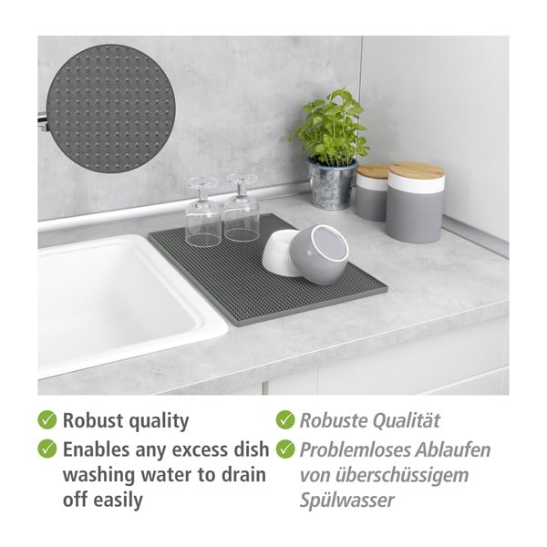 Šedá gumová odkapávací podložka na nádobí 40x30 cm Maxi – Wenko-image-4