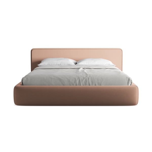 Světle růžová čalouněná dvoulůžková postel s úložným prostorem s roštem 180x200 cm Kiana – Makamii-image-4