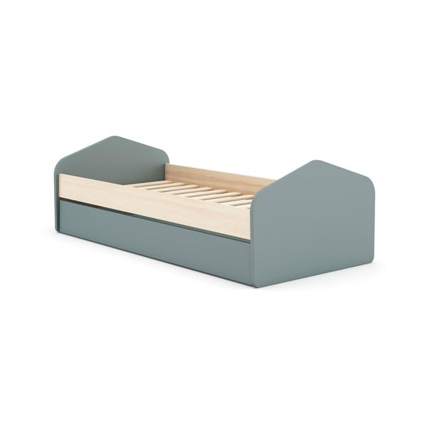 Dětská postel v dekoru borovice s výsuvným lůžkem s úložným prostorem s roštem 90x200 cm v přírodní barvě/šedozelená Estefania – Marckeric-image-1