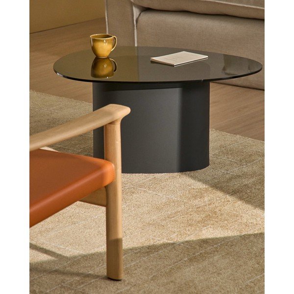 Černý konferenční stolek se skleněnou deskou 74x81,5 cm Olir – Kave Home-image-1
