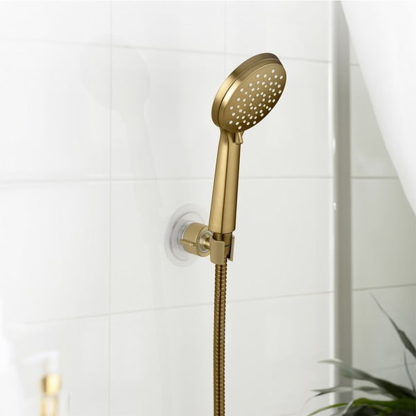 Plastový držák na sprchu bez vrtání ve zlaté barvě Libertà – Wenko-image-1