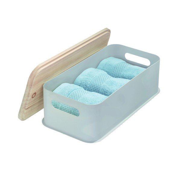 Šedý úložný box s víkem ze dřeva paulownia iDesign Eco Handled, 21,3 x 43 cm-image-3