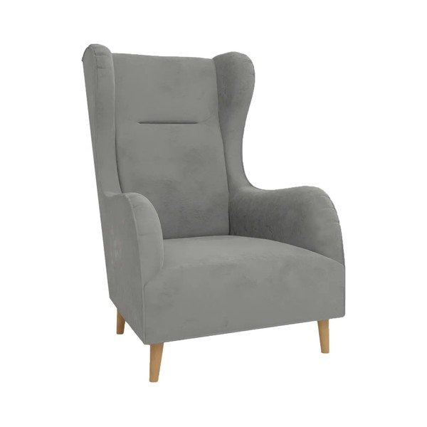 Světle šedé sametové křeslo ušák Carole – Ropez