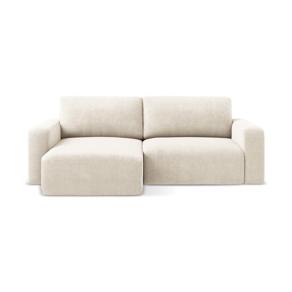 Krémová žinylková rozkládací/s úložným prostorem rohová pohovka (levý roh/s lenoškou) Kona – Makamii