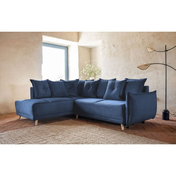 Tmavě modrá manšestrová rozkládací rohová pohovka (levý roh) Lazy Lukka – Miuform-image-3