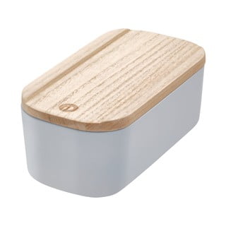Šedý úložný box s víkem ze dřeva paulownia iDesign Eco, 9 x 18,3 cm