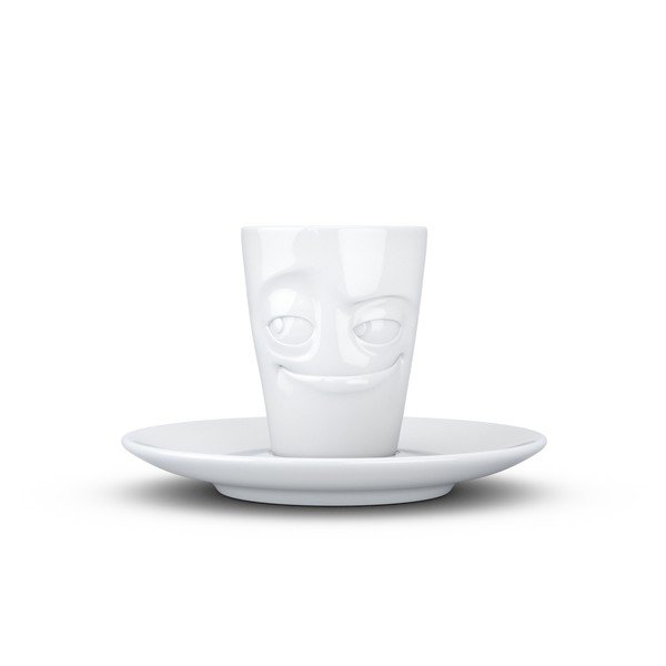 Bílý usměvavý porcelánový šálek na espresso s podšálkem 58products, objem 80 ml-image-1