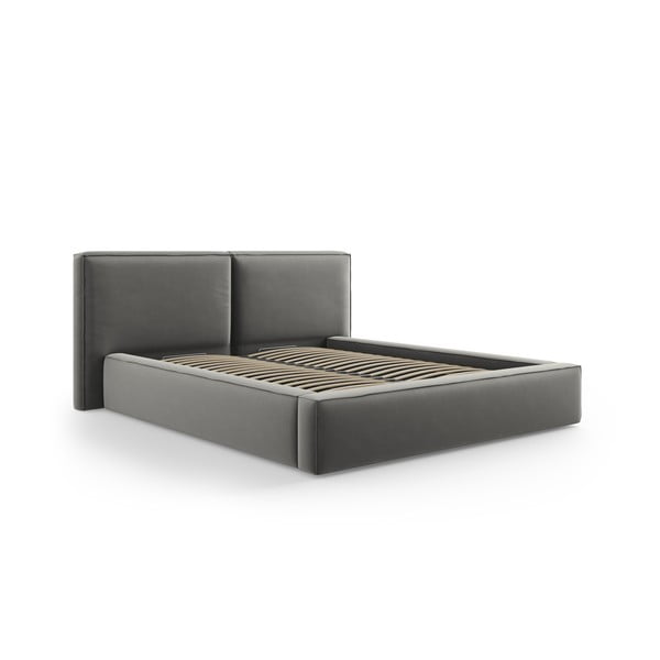 Šedá sametová čalouněná dvoulůžková postel s úložným prostorem s roštem 200x200 cm Arendal – Cosmopolitan Design