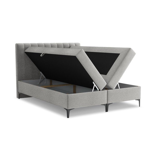 Světle šedá boxspring postel s úložným prostorem 180x200 cm Puhala – Makamii-image-1