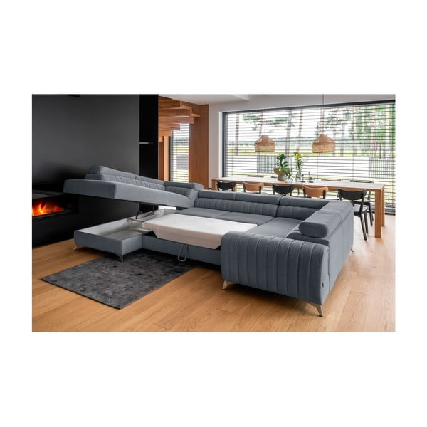 Modrá rozkládací/s úložným prostorem rohová pohovka (levý roh/do "U") Louis – ELTAP-image-4