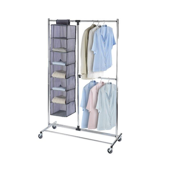 Šedý kovový teleskopický pojízdný stojan na oblečení Profissimo – Wenko-image-2