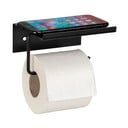 Černý samodržící kovový držák na toaletní papír s poličkou Desulo – Wenko