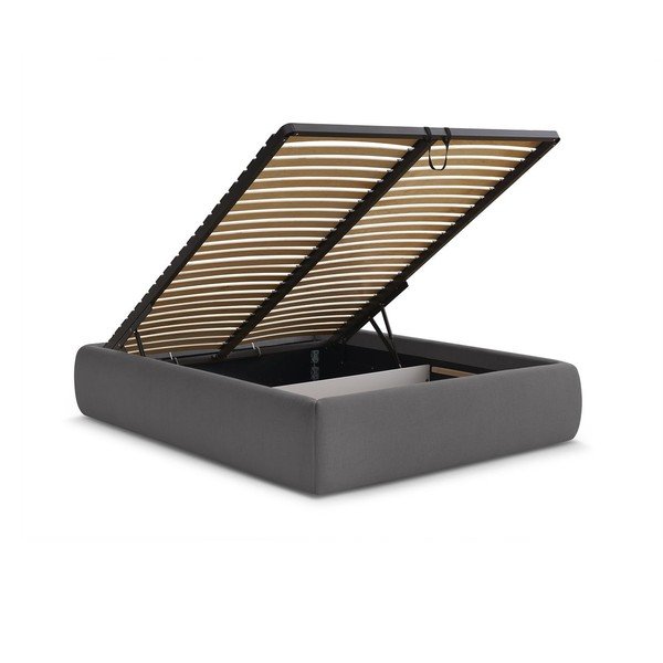 Tmavě šedá čalouněná dvoulůžková postel s úložným prostorem/bez čela s roštem 180x200 cm Inera – Bobochic Paris-image-3