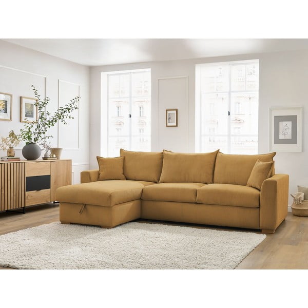 Žlutá manšestrová rozkládací rohová pohovka (variabilní) Augustin – Bobochic Paris-image-1