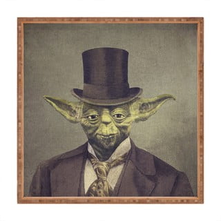 Dřevěný dekorativní servírovací tác Yoda, 40 x 40 cm