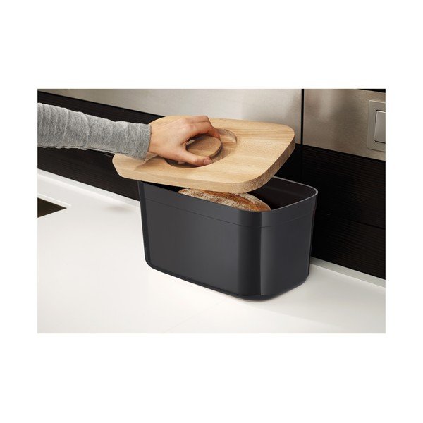 Černý chlebník s dřevěným víkem Joseph Joseph Bin-image-1