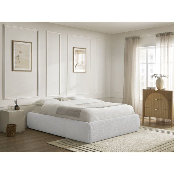 Světle šedá čalouněná dvoulůžková postel s úložným prostorem/bez čela s roštem 180x200 cm Inera – Bobochic Paris-image-1