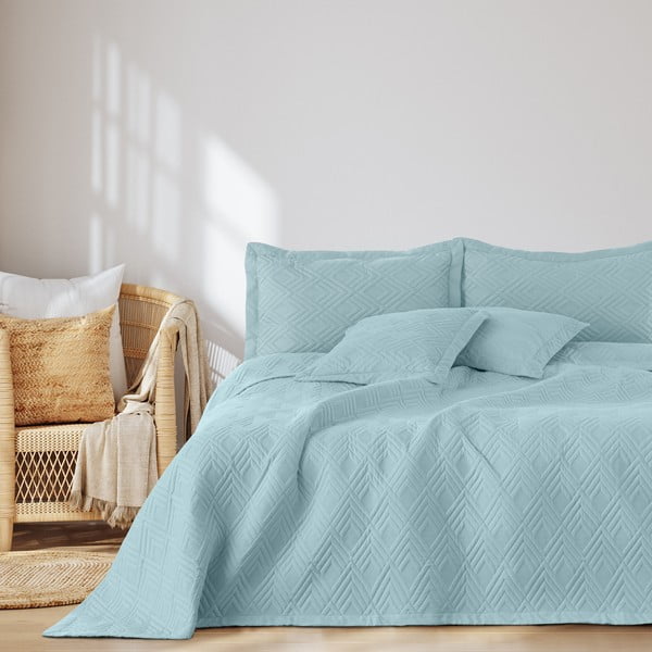 Světle modrý prošívaný přehoz z mikrovlákna 220x240 cm Ophelia – Restilo-image-3