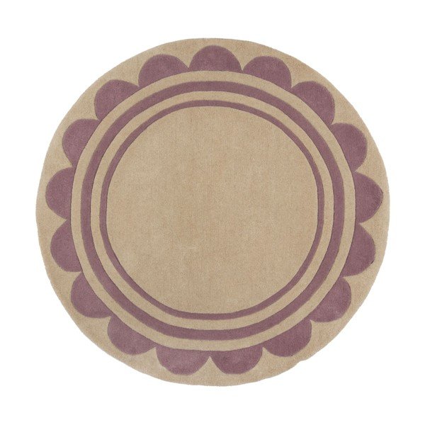 Ručně tkaný vlněný kulatý koberec ve fialovo-přírodní barvě ø 120 cm Lois Scallop – Flair Rugs