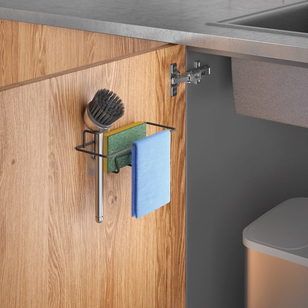 Matně černý kovový organizér ke dřezu bez vrtání Lava – Metaltex-image-2