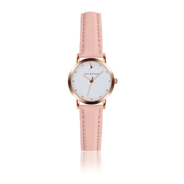 Dámské hodinky se světle růžovým páskem z pravé kůže Emily Westwood Vintage