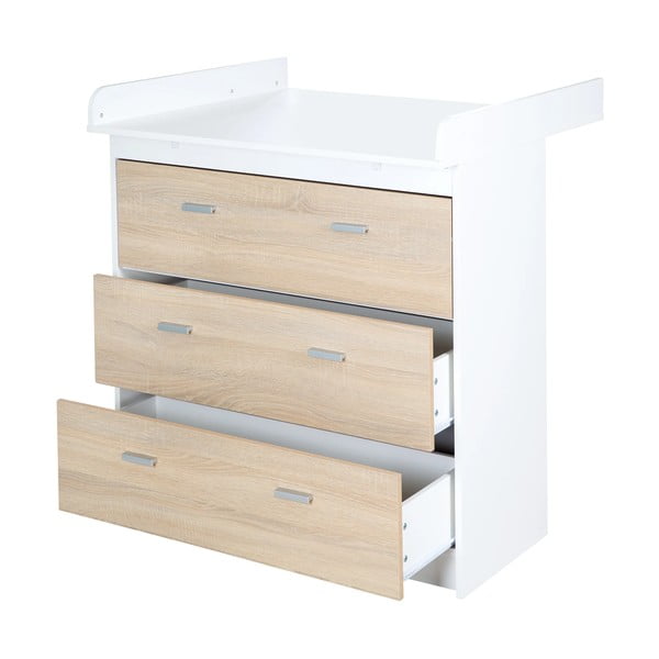 Vysoká dětská komoda v dekoru dubu s přebalovacím pultem v bílo-přírodní barvě 89x98 cm Gabriella – Roba-image-3