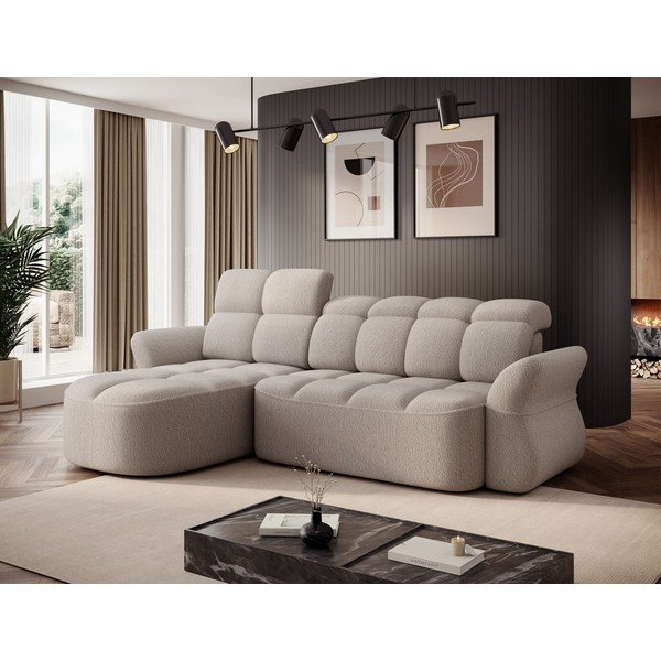 Béžová rozkládací/s úložným prostorem rohová pohovka z textilie bouclé (levý roh/s lenoškou) Beneth – ELTAP-image-3