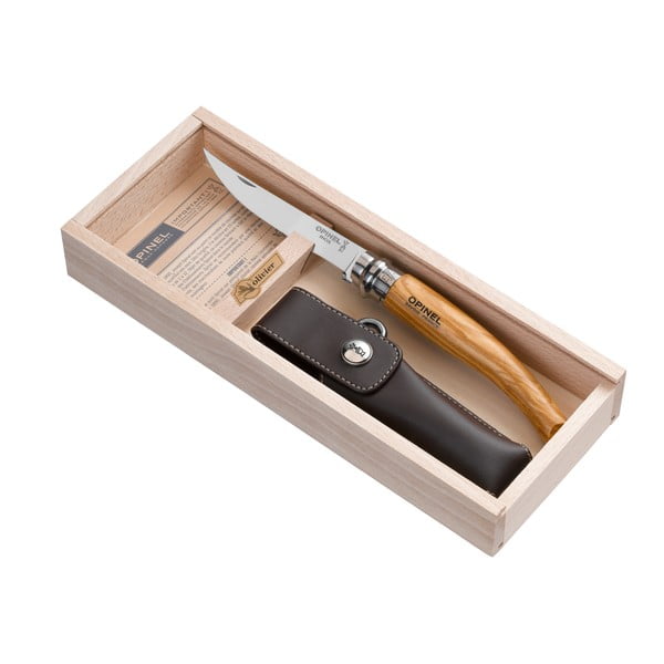 Dárkový set - skládací nůž VRI no.10 Slim Olive a kožené pouzdro