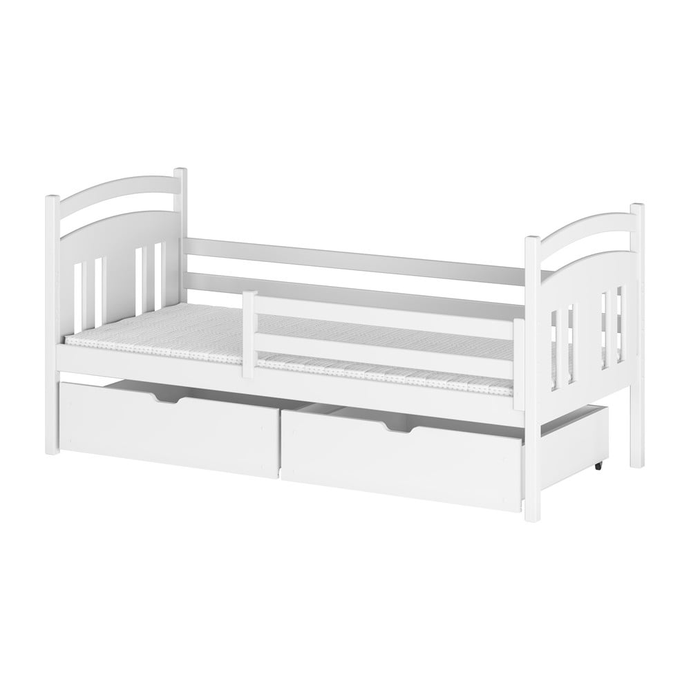 Bílá dětská postel z borovicového dřeva s úložným prostorem 80x180 cm Kate - Lano Meble