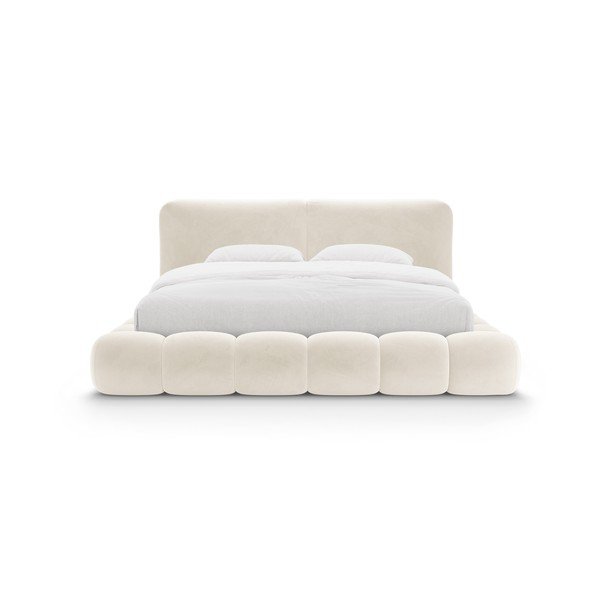 Slonovinová čalouněná dvoulůžková postel s úložným prostorem s roštem 180x200 cm Solange – Micadoni -image-4