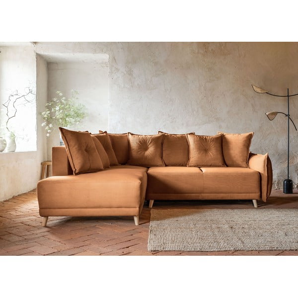 Manšestrová rozkládací rohová pohovka v cihlové barvě (levý roh) Lazy Lukka – Miuform-image-1