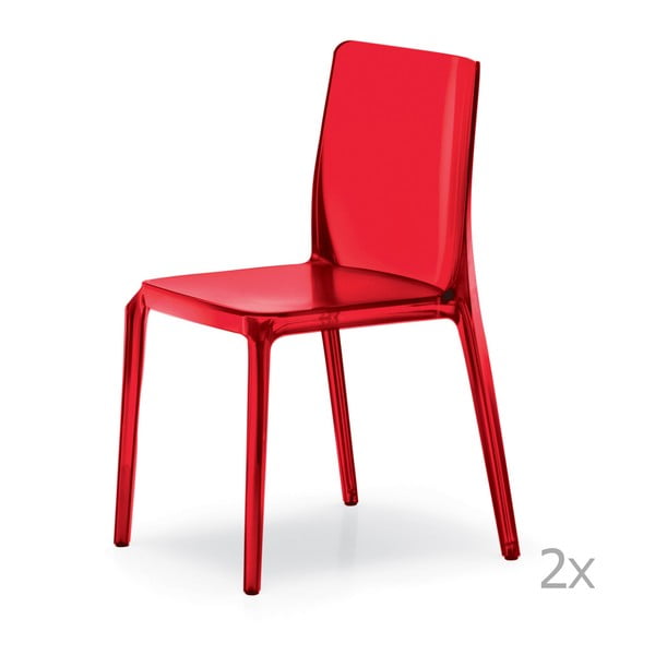 Sada 2 transparentních červených jídelních židlí Pedrali Blitz