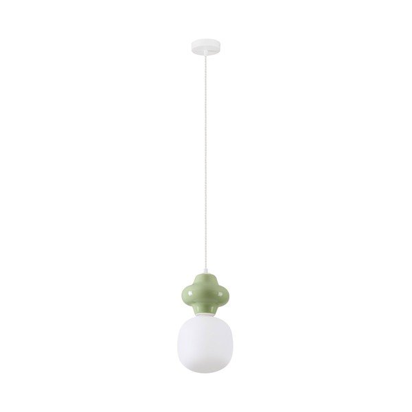 Bílé/světle zelené keramické závěsné svítidlo se skleněným stínidlem ø 18 cm Clio – Nova Luce